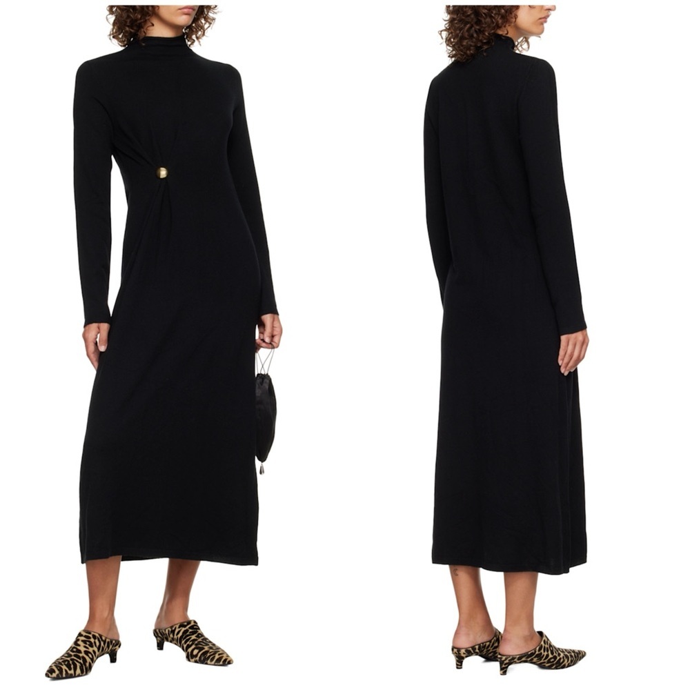 Loulou de Saison Wool Cashmere Black Lucero Long Metal Ornament Maxi Dress S